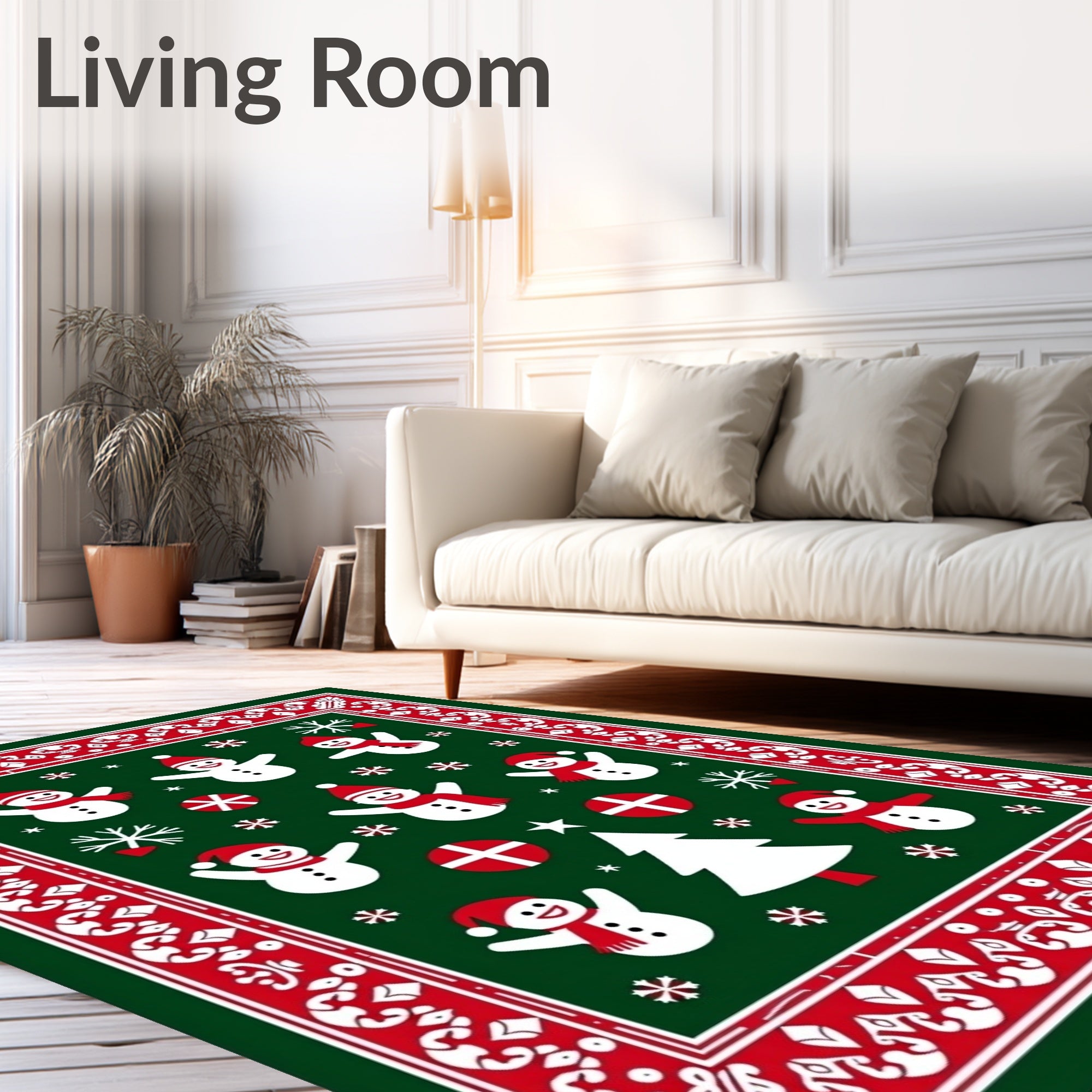 Joyful Snowman Christmas Tree Border Rug