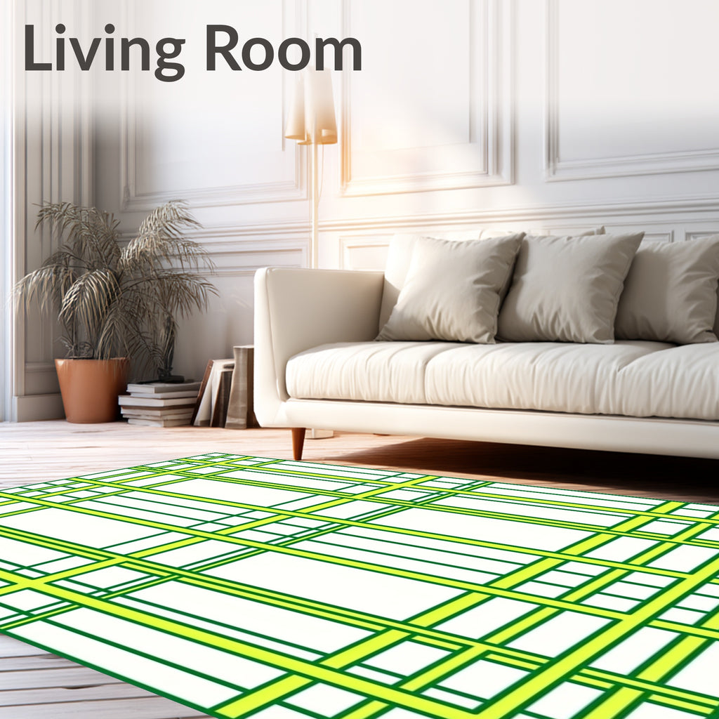 Bold Green Yellow Grid Rug