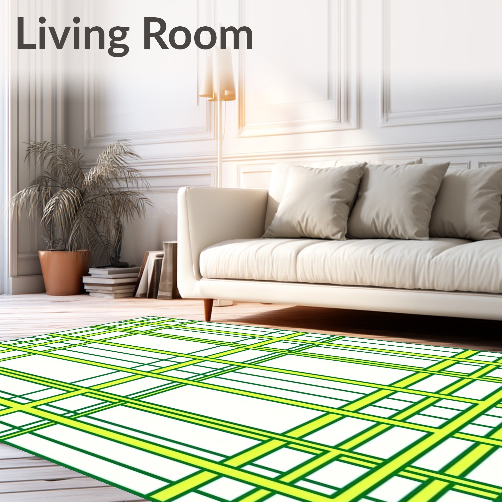 Bold Green Yellow Grid Rug