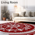 Dazzling Red White Floral Mandala Rug