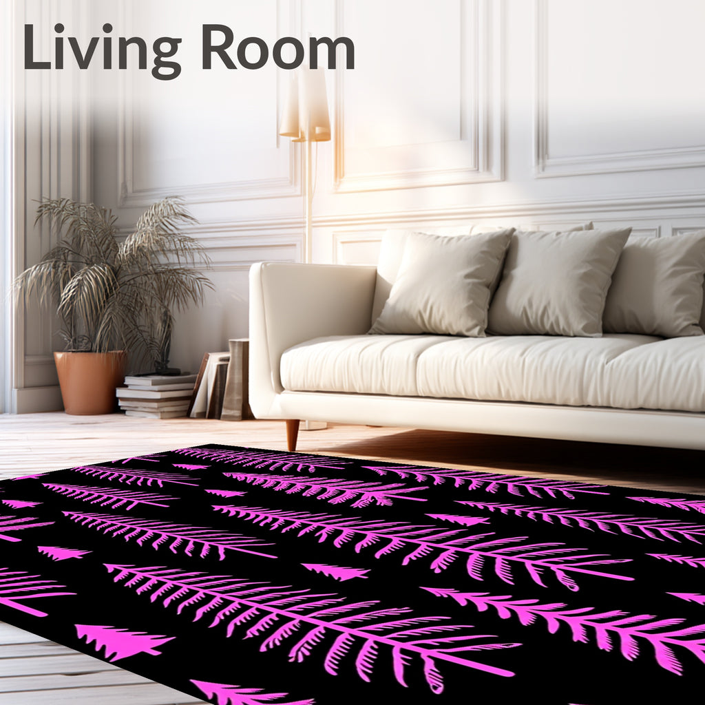 Vibrant Pink Evergreen Forest Pattern Rug