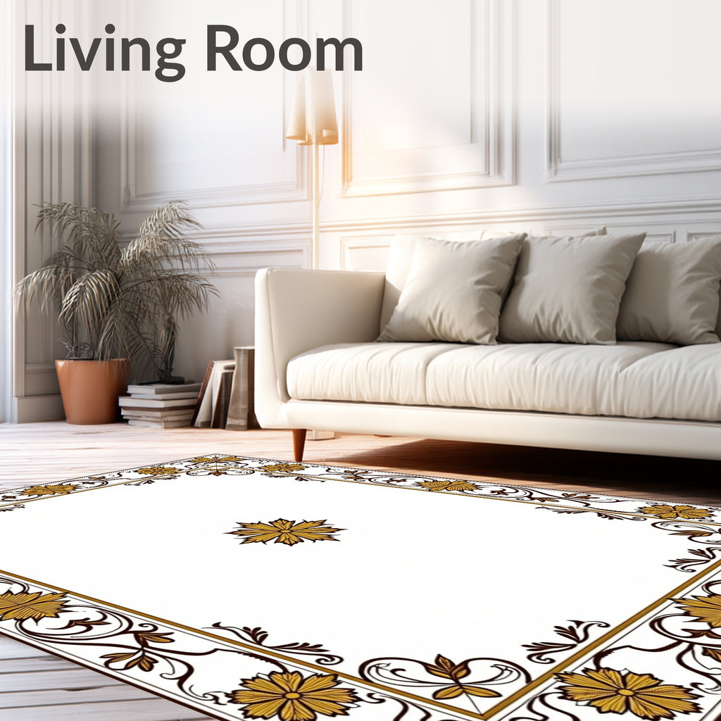 Golden Floral Border Square Accent Rug