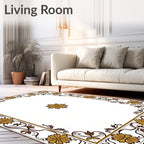 Golden Floral Border Square Accent Rug