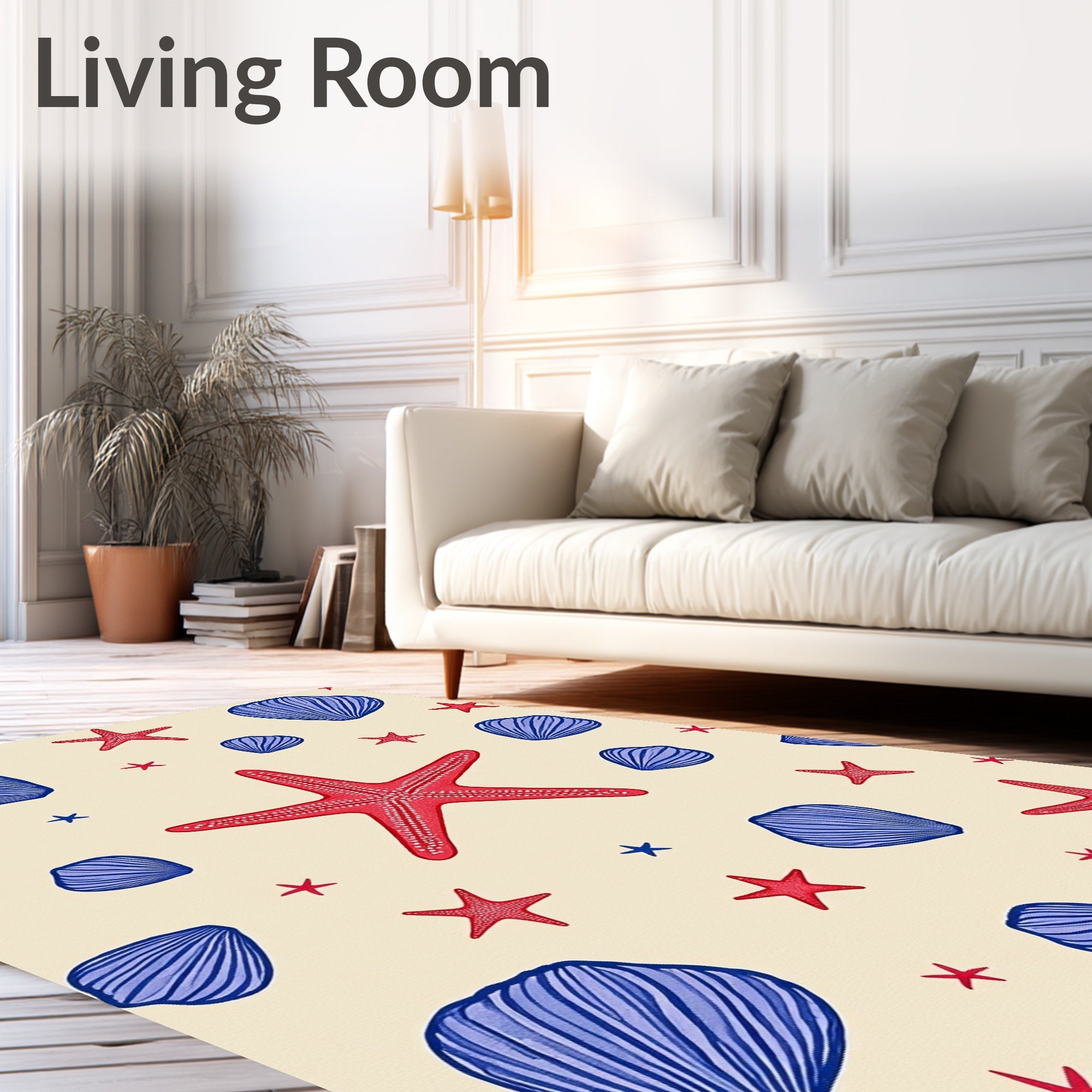 Red Blue Shell Starfish Medley Rug