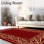 Ornate Gold Crimson Scroll Border Rug