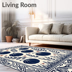 Navy Pumpkin Floral Border Cream Rug