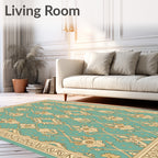 Vintage Teal Floral Scroll Border Rug