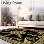 Golden Mandala Medallion Black Rug