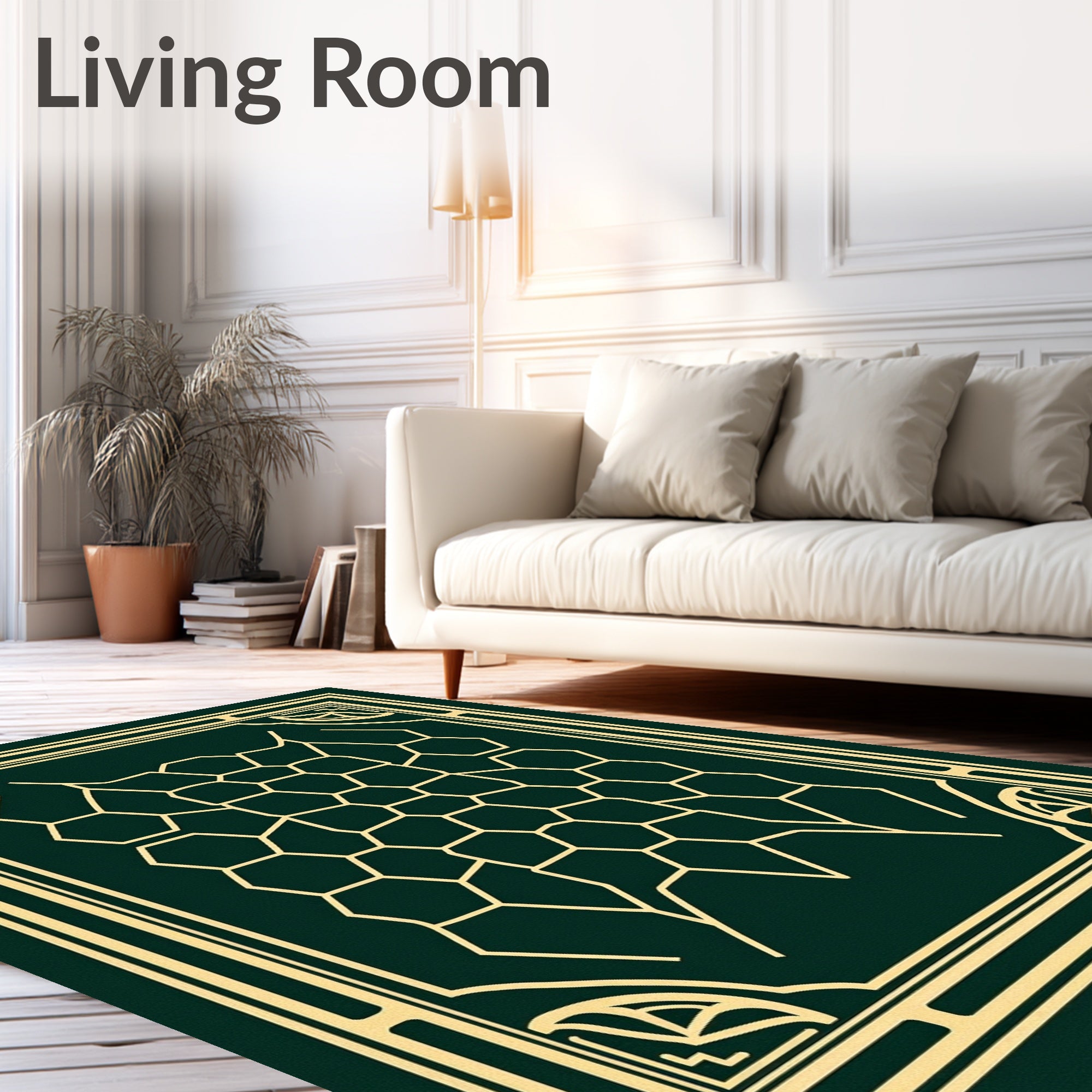 Emerald Geometric Honeycomb Frame Rug