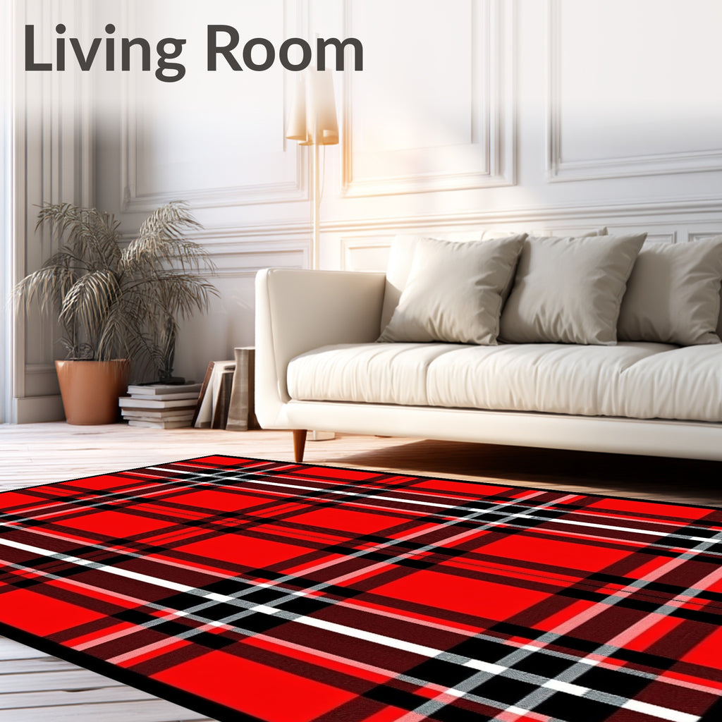 Bold Red Black White Plaid Check Rug