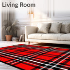 Bold Red Black White Plaid Check Rug