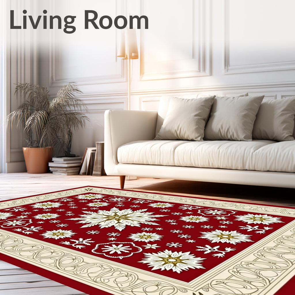 Crimson Snowflake Laurel Border Rug