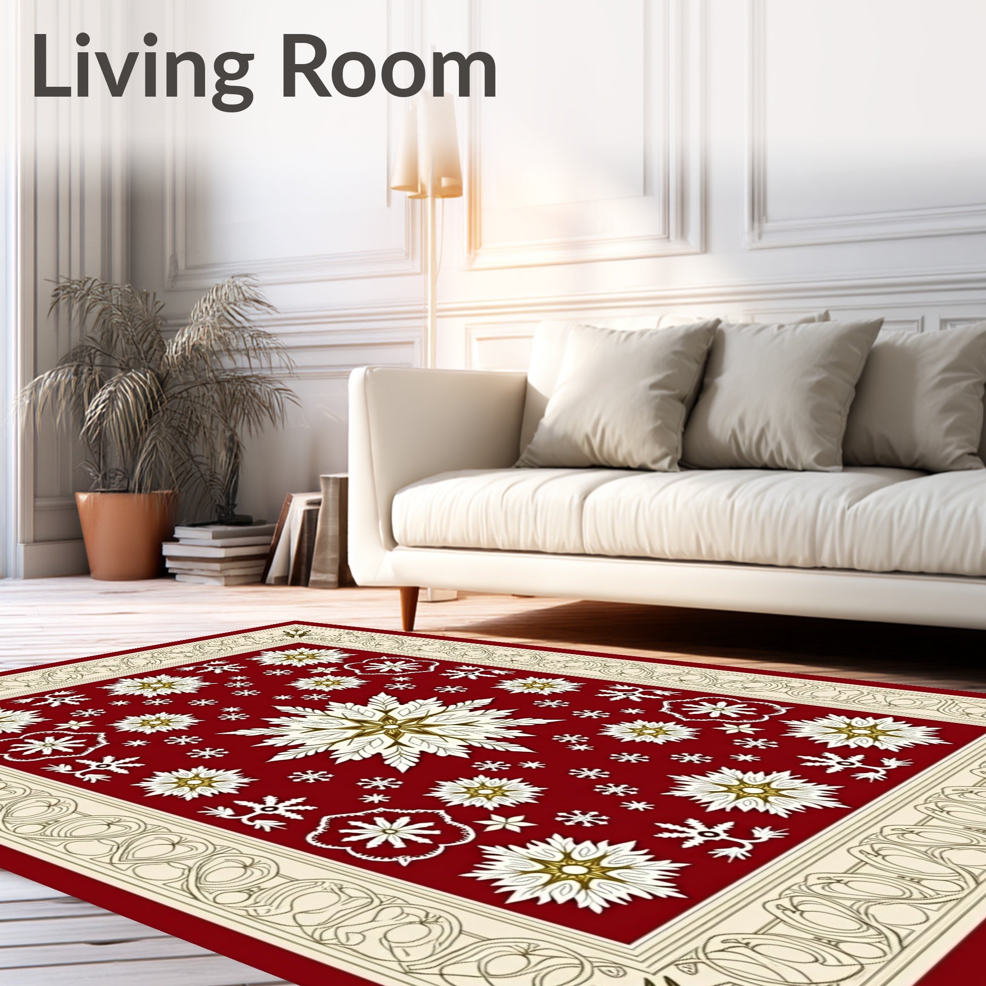 Crimson Snowflake Laurel Border Rug