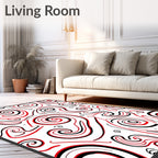 Bold Red Black Swirl Line Art Rug