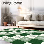 Forest Green Plaid Leaf Arrangement Rug