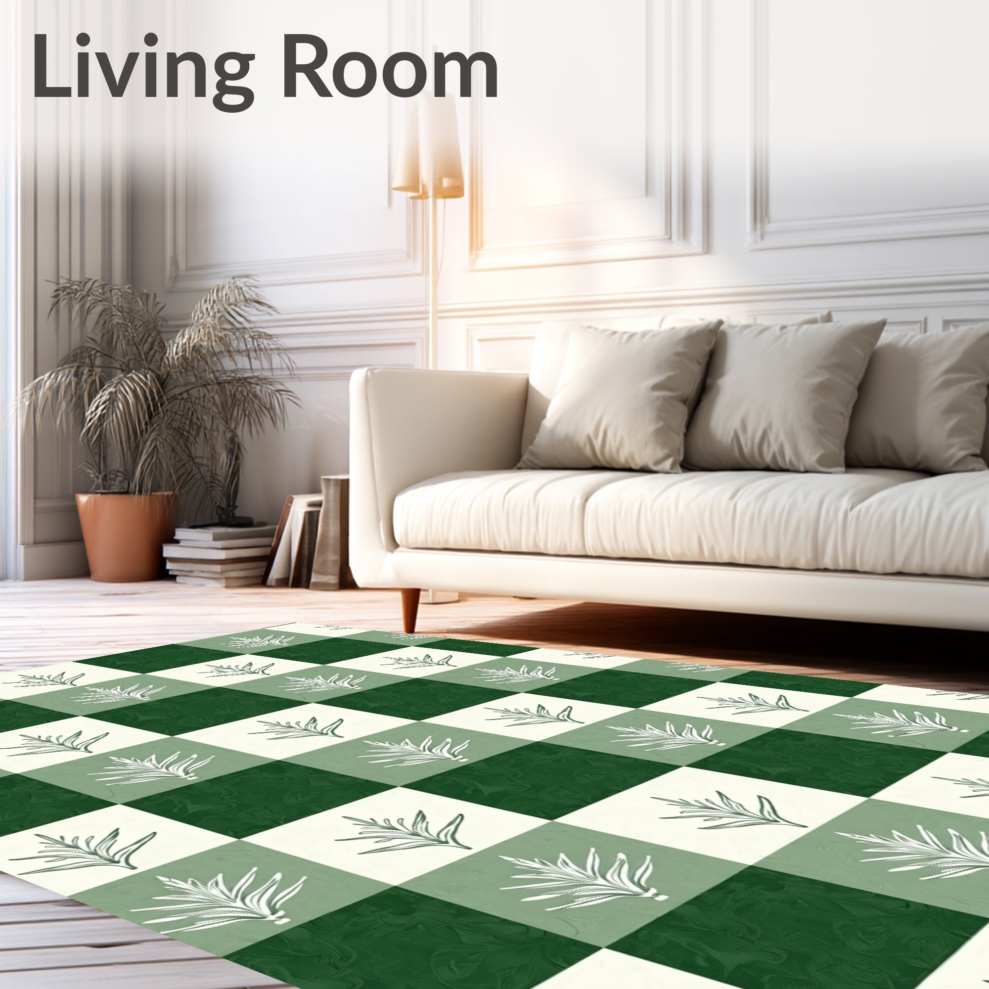 Forest Green Plaid Leaf Arrangement Rug