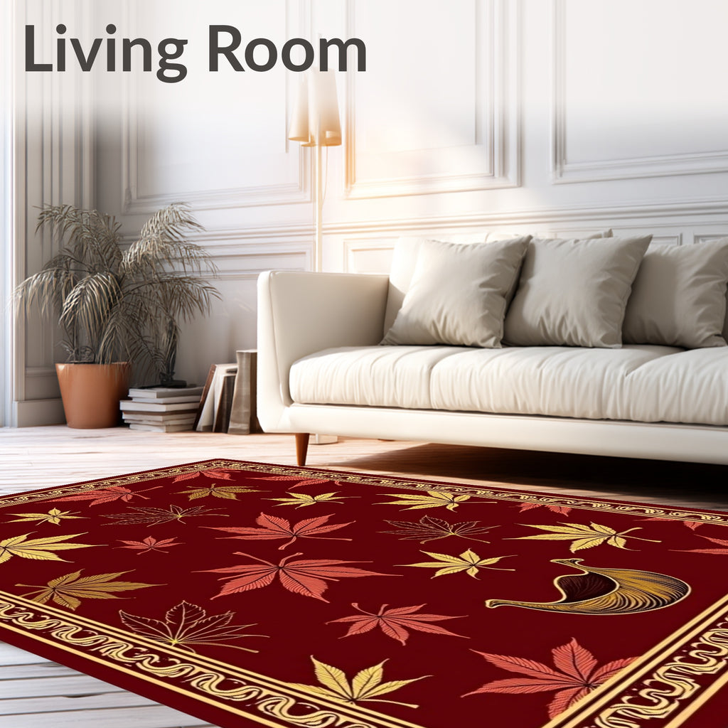 Crimson Gold Maple Leaf Arrangement Rug