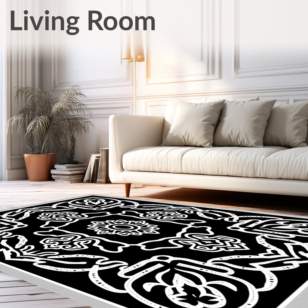 Monochromatic Floral Medallion Lattice Rug