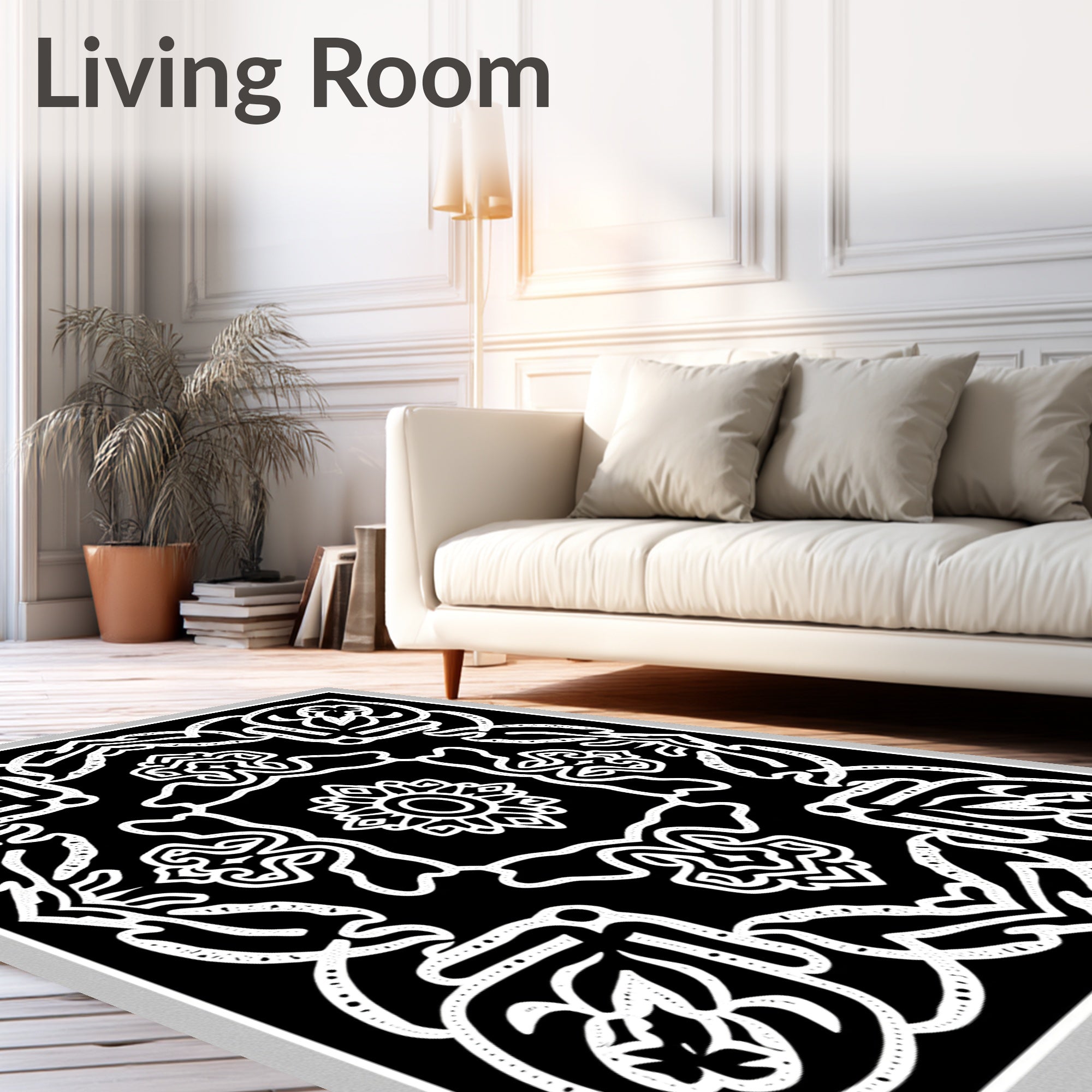 Monochromatic Floral Medallion Lattice Rug