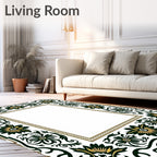 Dark Green Golden Floral Border Rug