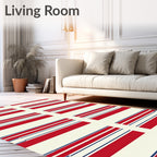 Cream Red Blue Linear Stripe Rectangles Rug
