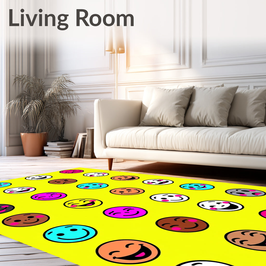 Vibrant Colorful Emoji Faces Rug