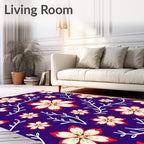 Crimson White Floral Vines Deep Blue Rug