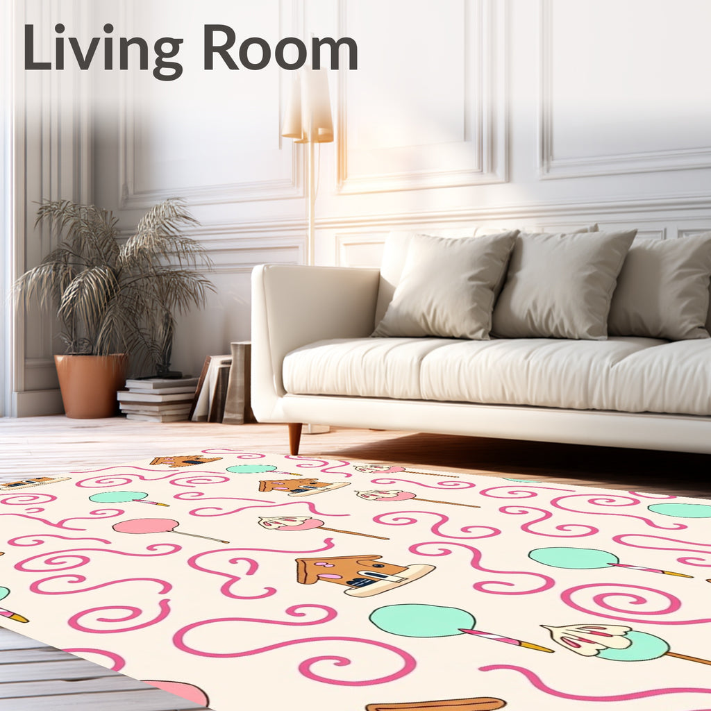 Sweet Gingerbread Houses Candy Swirls Rug