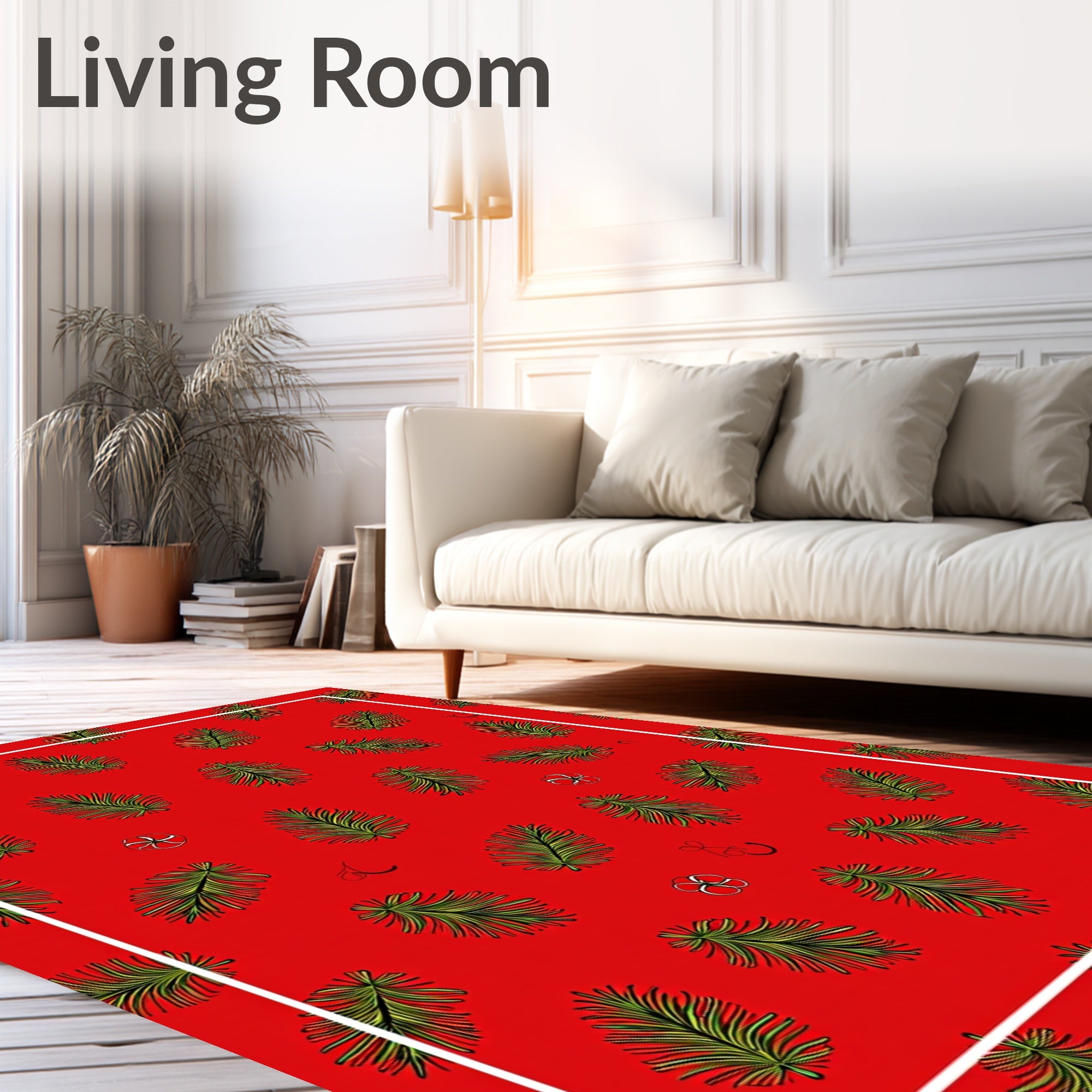 Red Pine Leaf Scatter Arrangement Rug