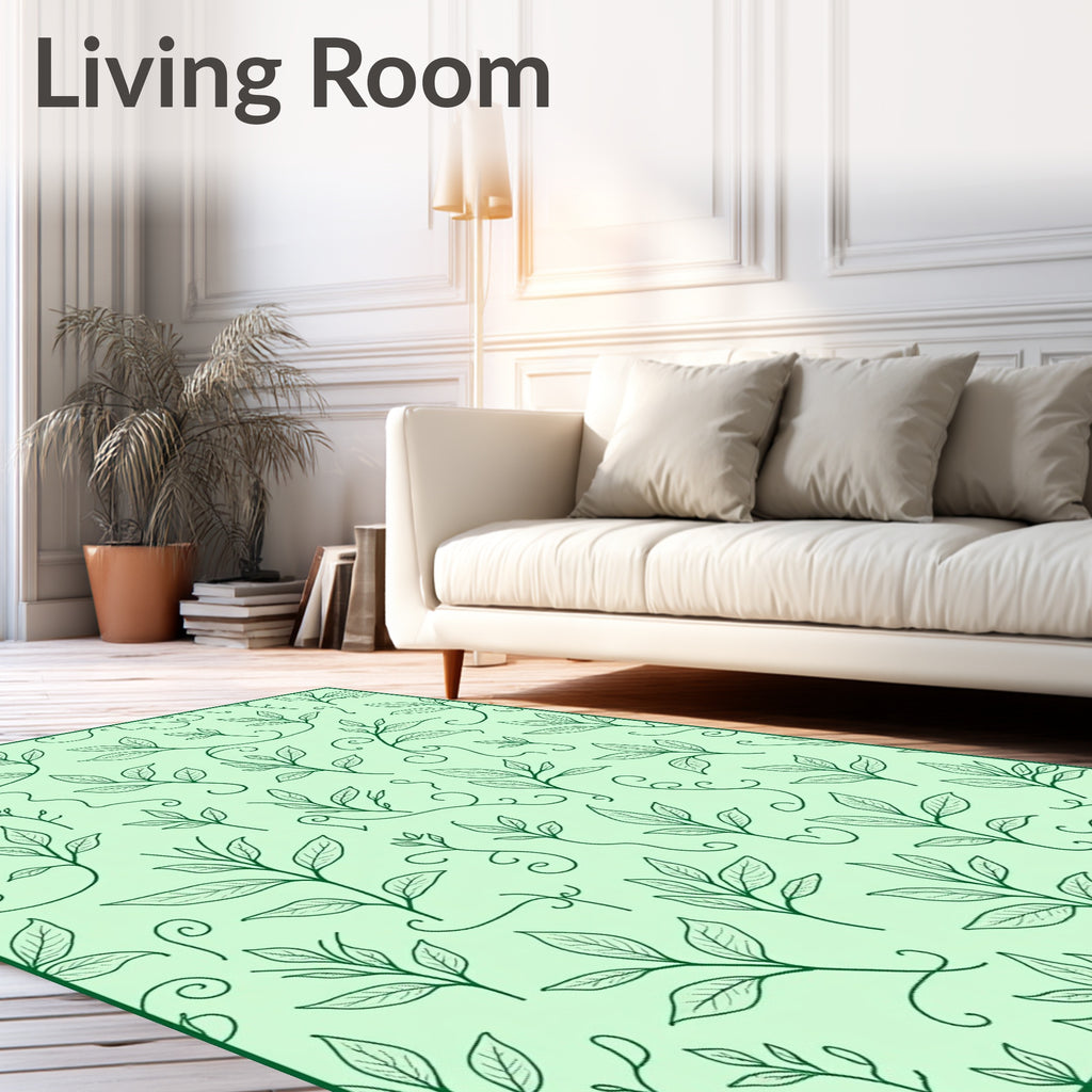 Light Green Botanical Leaf Vines Rug
