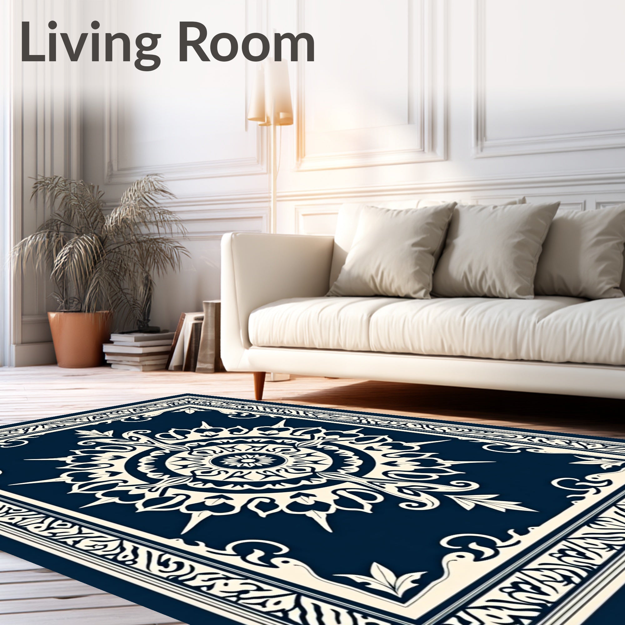Vintage Indigo Floral Medallion Border Rug