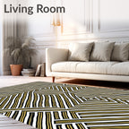 Striped Gold Geometric Labyrinth Rug