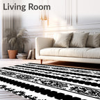 Black White Ornate Stripe Rug