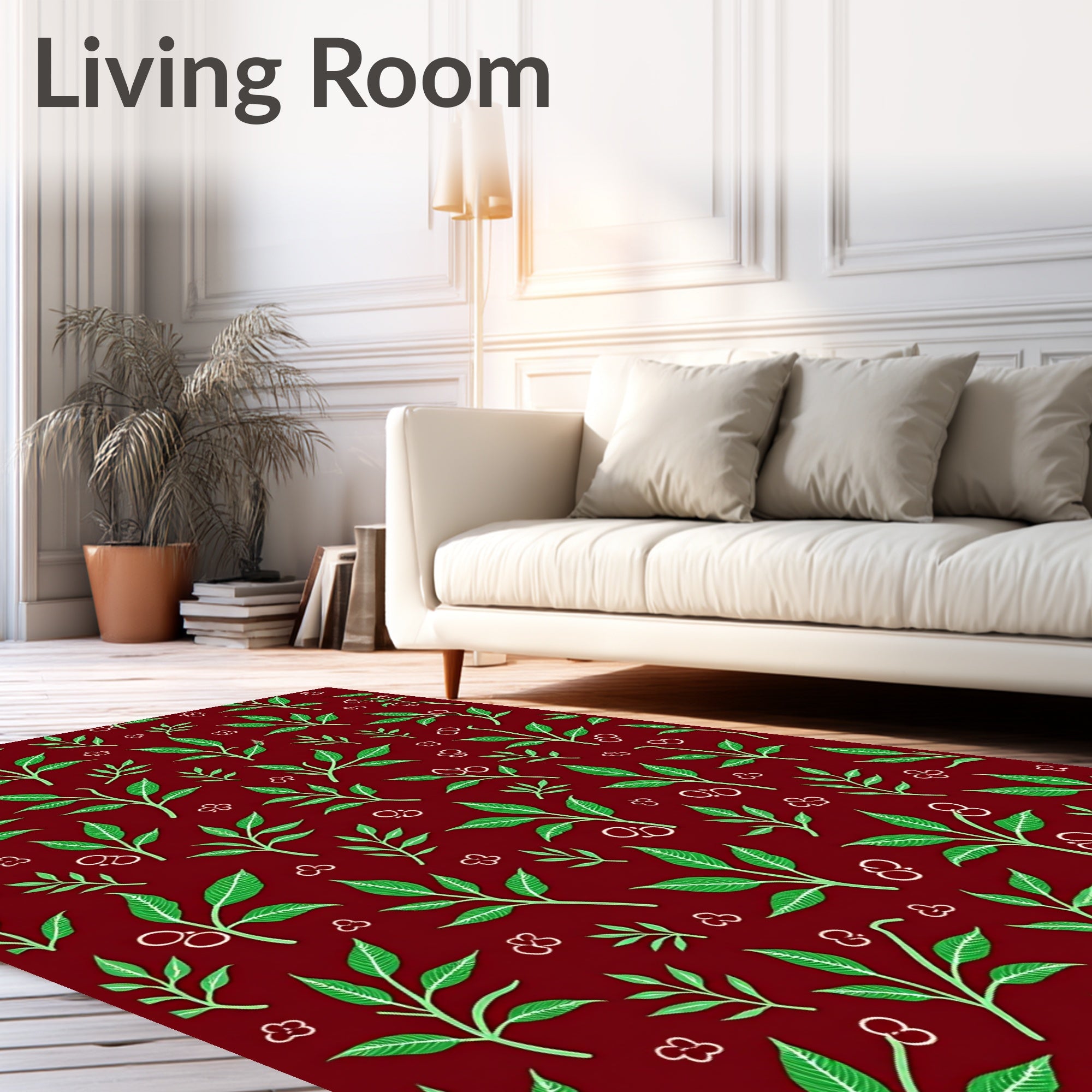 Crimson Greenery Leaf Cluster Rug