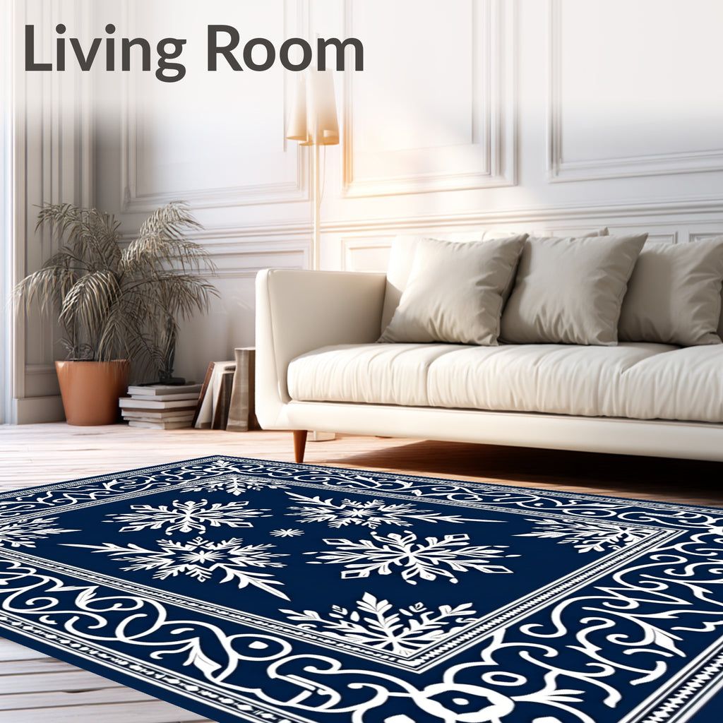 Deep Blue Snowflake Garden Rug