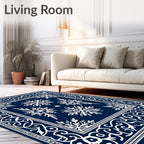 Deep Blue Snowflake Garden Rug