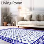 Classic Blue White Geometric Border Rug