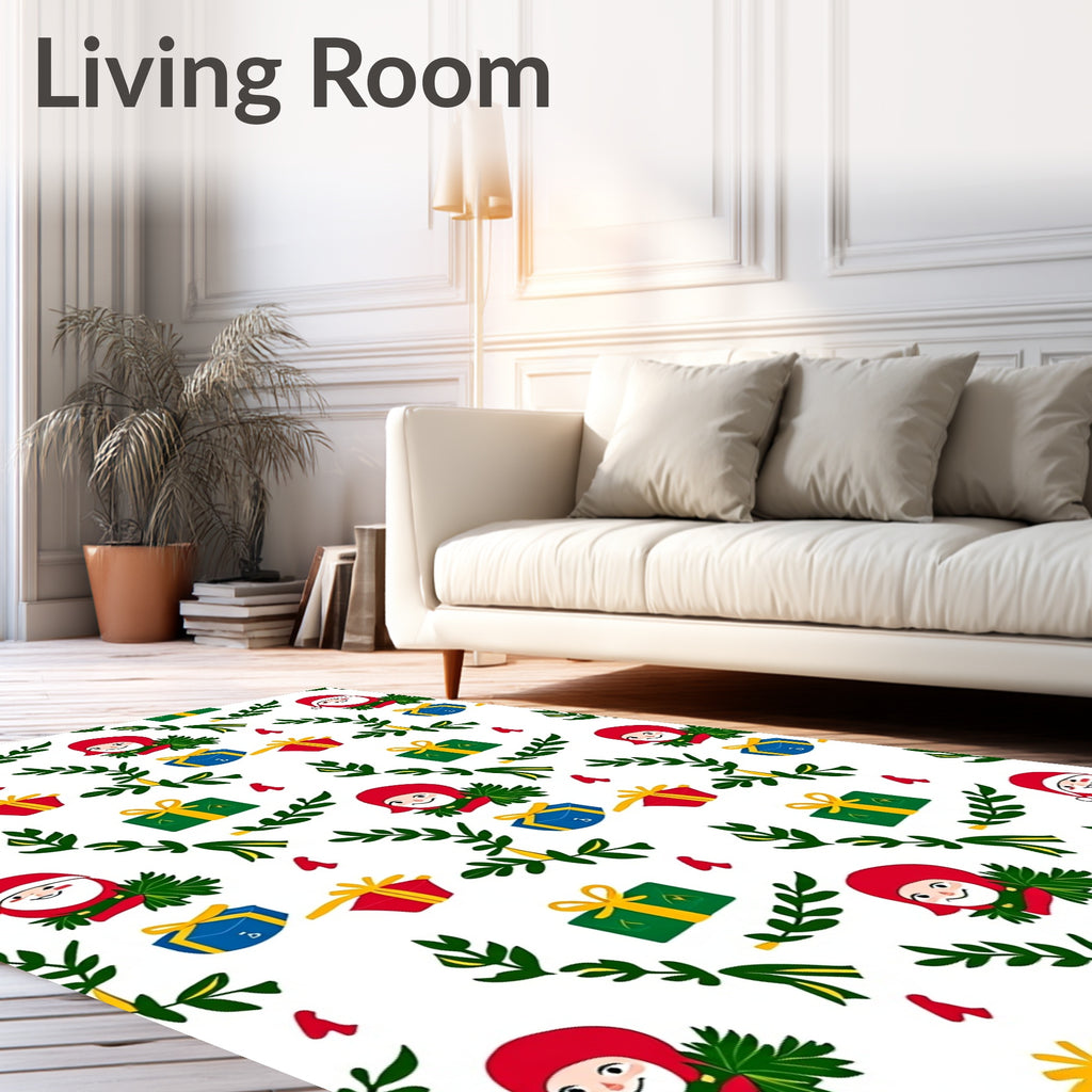 Festive Christmas Characters Greenery Gift Boxes Rug