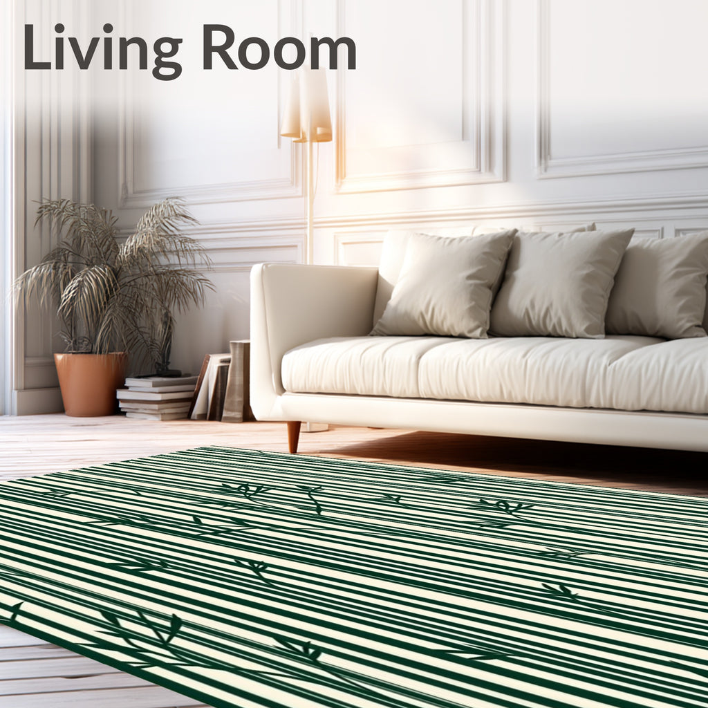 Dark Green Vertical Bamboo Stripes Rug