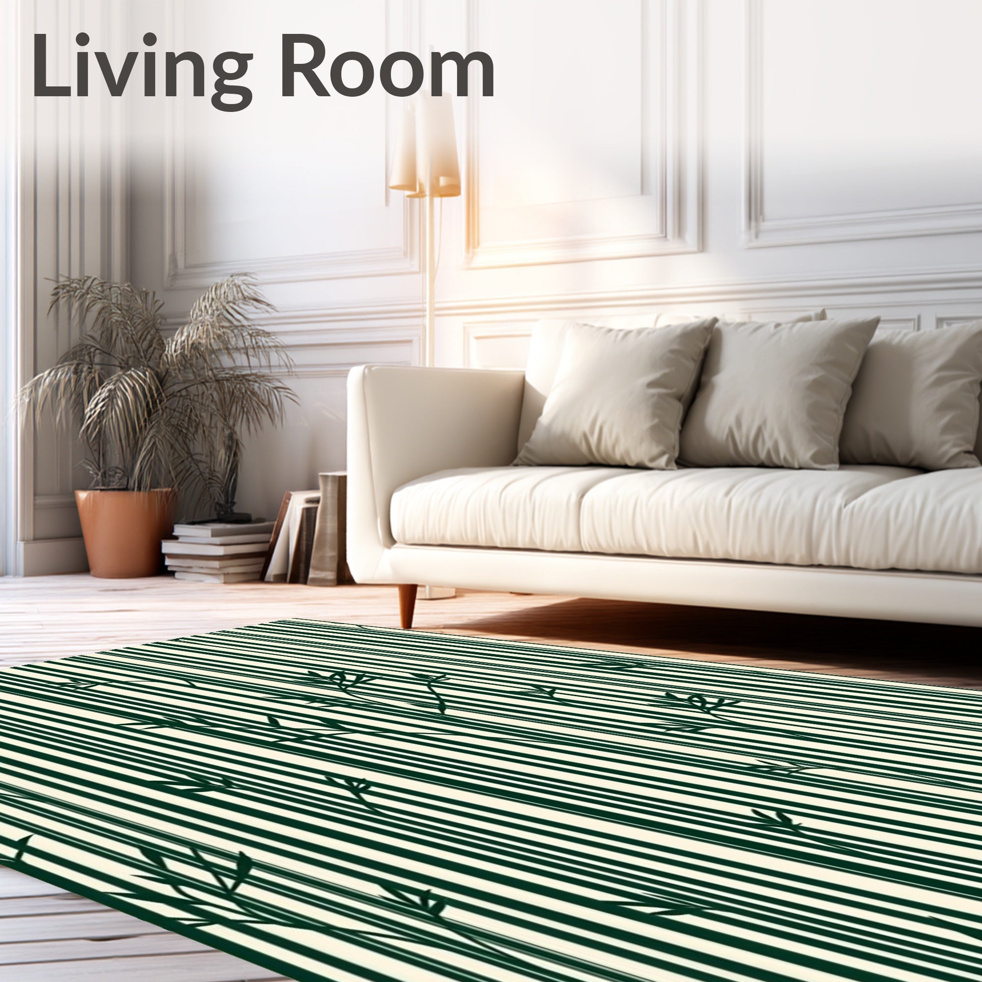 Dark Green Vertical Bamboo Stripes Rug