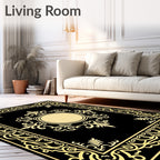 Ornate Gold Geometric Centerpiece Black Rug