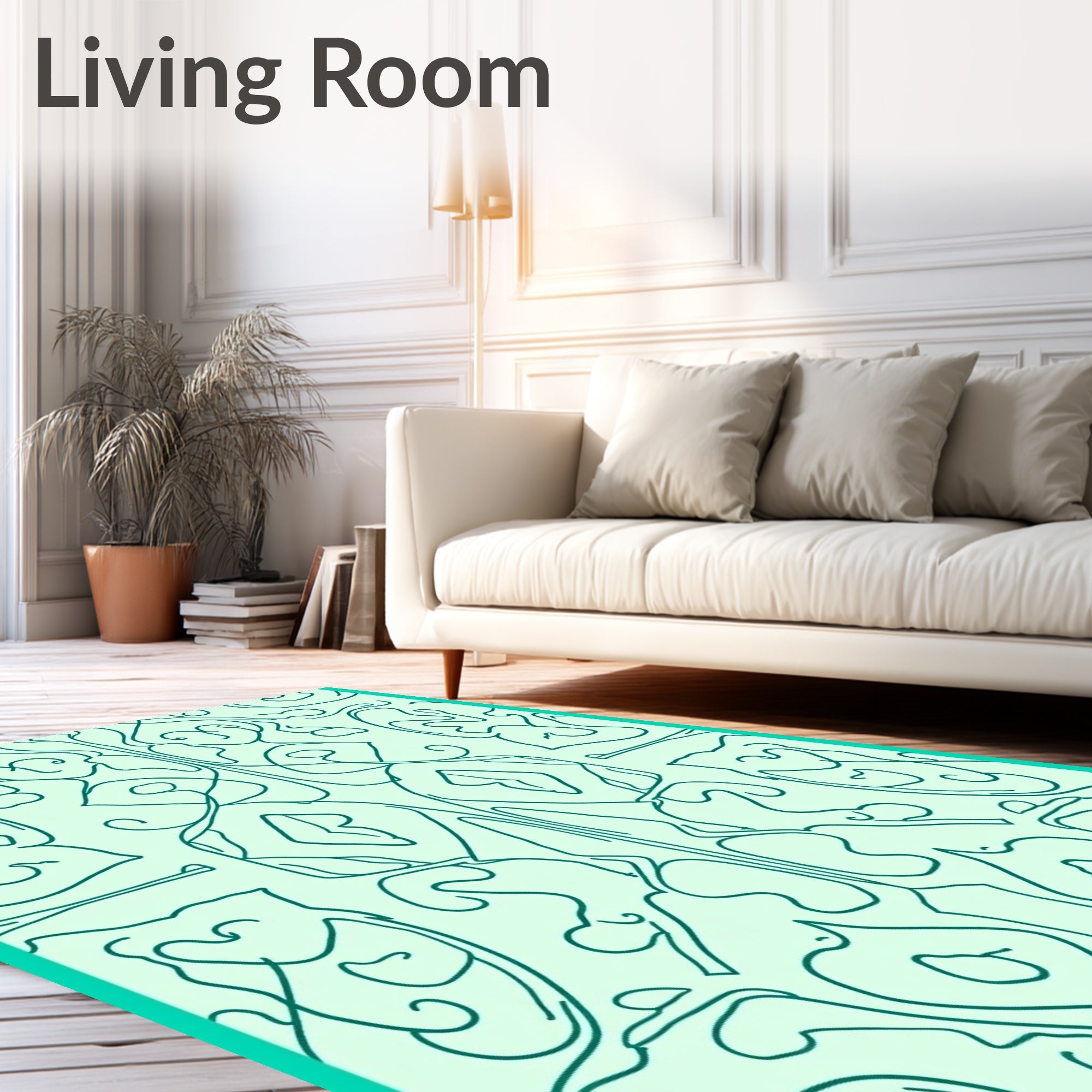 Light Teal Abstract Scrollwork Rug