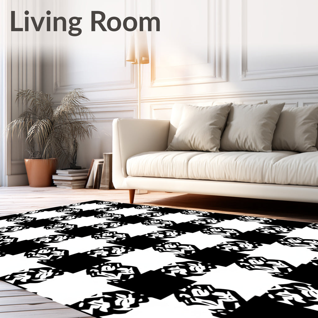 Black White Abstract Interlocking Squares Rug