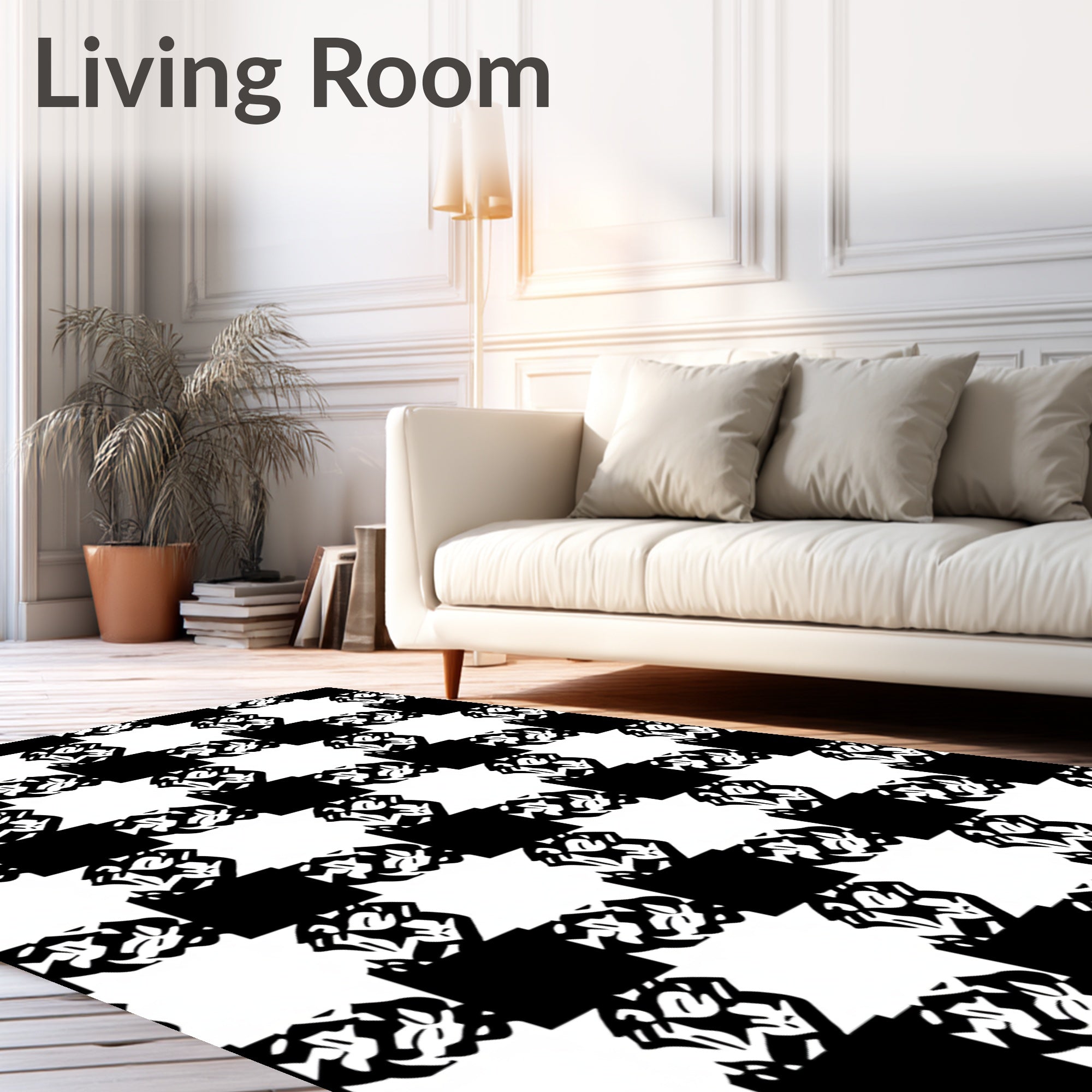 Black White Abstract Interlocking Squares Rug