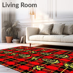 Red Black Plaid Yellow Floral Elements Rug