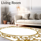 Ornate Golden Scroll Oval Frame Rug