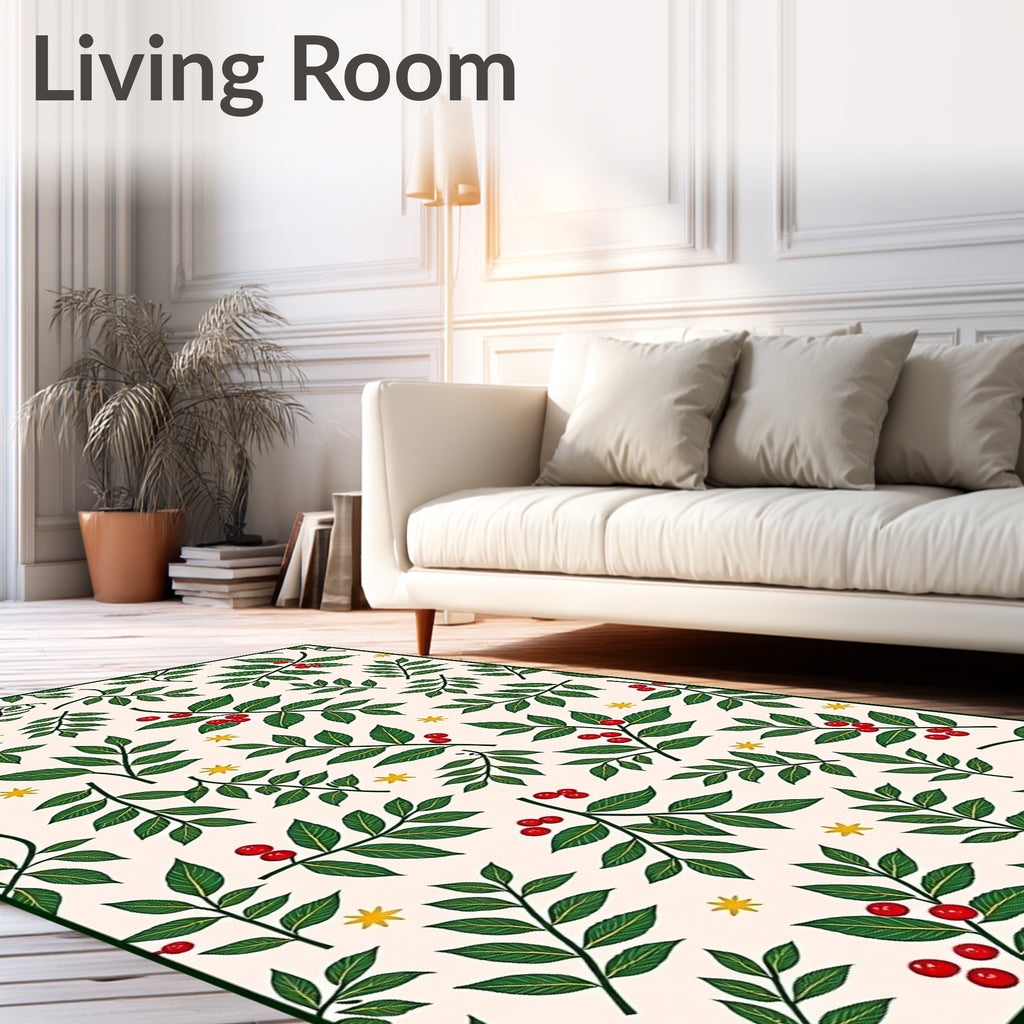 Cream Green Berry Branch Starburst Rug