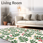 Cream Green Berry Branch Starburst Rug