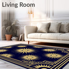 Radiant Sunburst Navy Gold Frame Rug