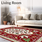 Crimson Green Floral Medallion Border Rug